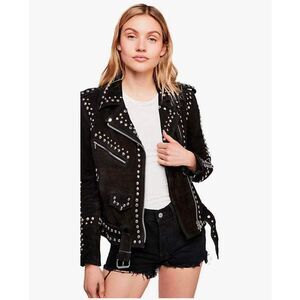 Cloudberry Danica Lambskin Suede Studded Motorcycle Jacket Sz. SMALL 3XL